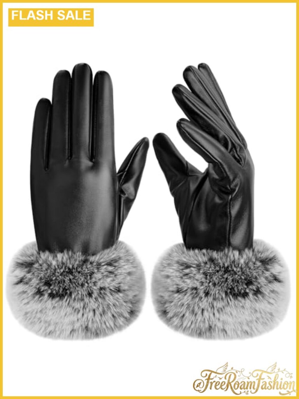 PU Leather Gloves Faux Fur Cuff Touchscreen Winter Driving